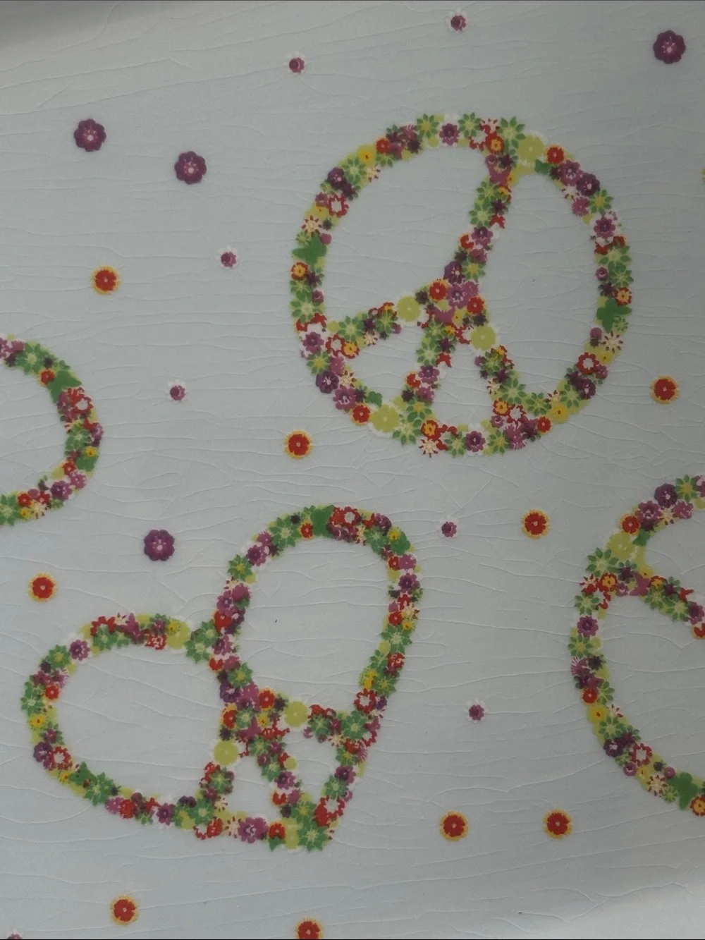 Boston Warehouse White Trinket Tray with Multicolor Peace & Heart Motifs